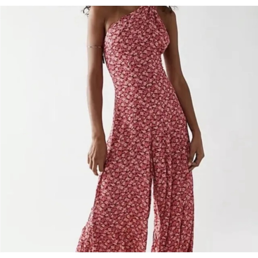 NEW Free People Red Berry Floral Combo Arlo Wide Leg Jumpsuit XS